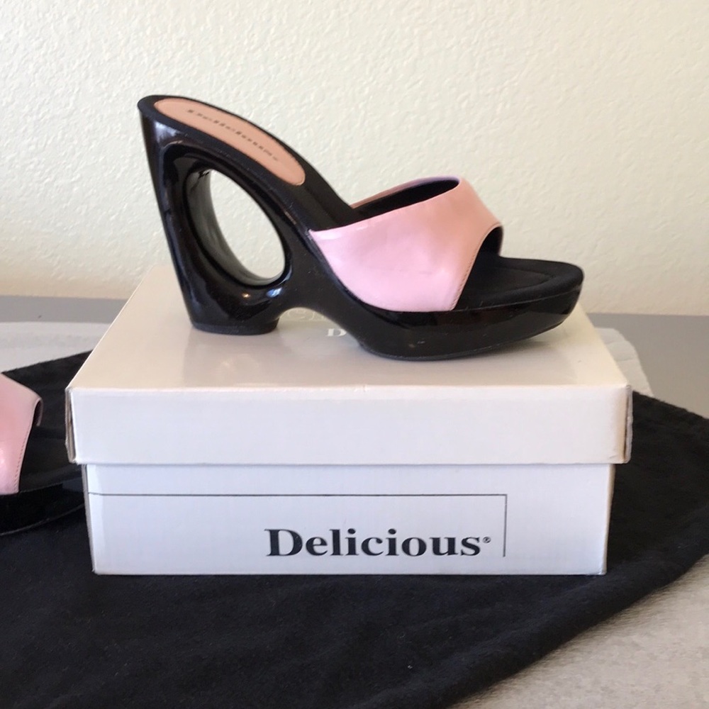 Pink patent leather wedges shoes